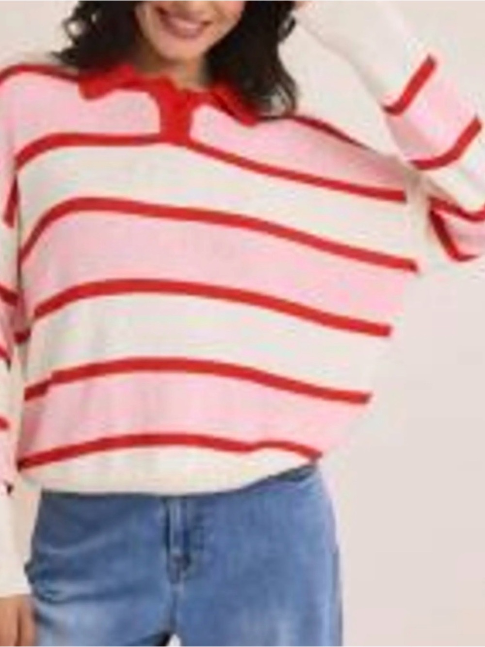 Gilli Cream & Red Striped Crew Sweater